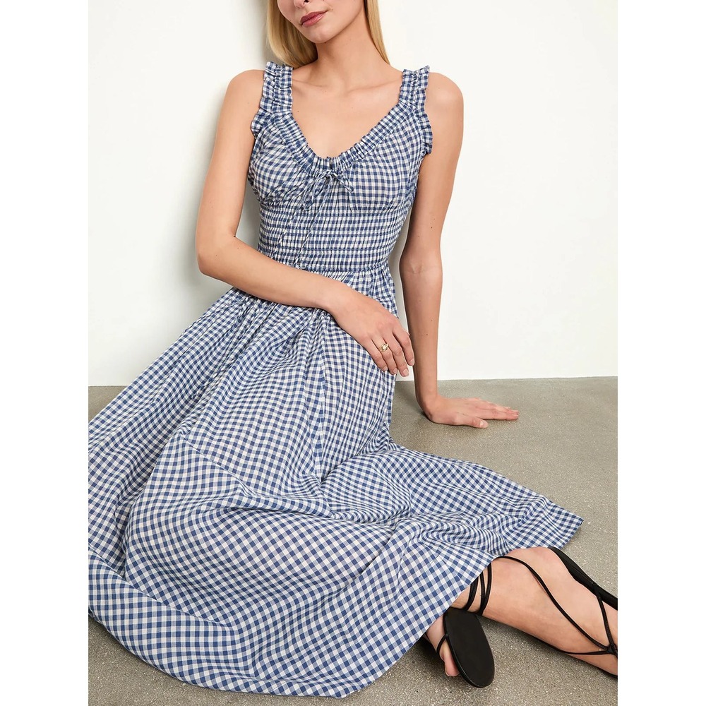 Doen Emmaretta Dress in Blue Gingham Size Medium NWT - Picture 6 of 16